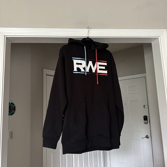 NWOT Overtime RWE On Top Black Hoodie Mens Large Cotton Graphic Sweatshirt - Picture 2 of 11